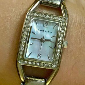 Anne Klein Watch - Pearl Face with Silver Numbers outlined by rhinestones
